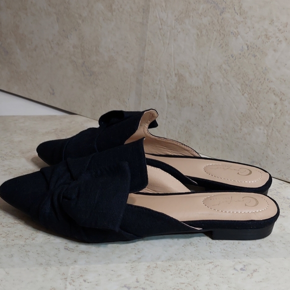 C. Comfort Flat Pointed Toe Mules Slip-Ons Linen Look Black size 6 Wide - Picture 3 of 11